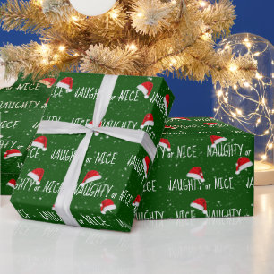 STOUT of BRAAF Tekst met Kerstmannenmutsen Cadeaupapier