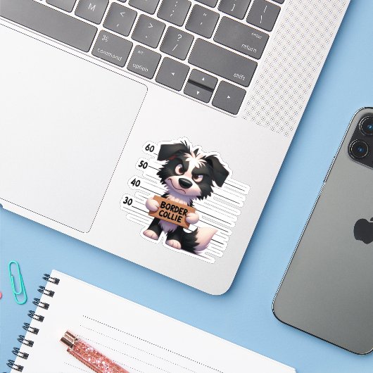 Stoute Border Collie Sticker (Laptop met iPhone)