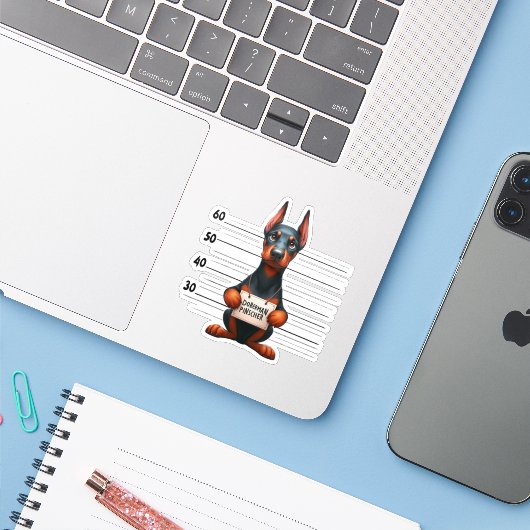 Stoute Dobermannenscher Sticker (Laptop met iPhone)