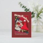 Stoute en Schattigee kerstschildpad met kerstman Briefkaart (Staand voorkant)