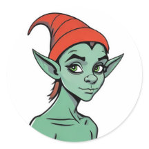 Stoute Groene Elf / Goblin Cartoon Karakter