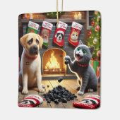 Stoute hond en kat keramisch ornament (Links)