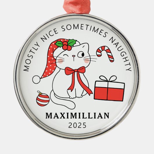 Stoute kat met kerstmis metalen ornament (Voorkant)