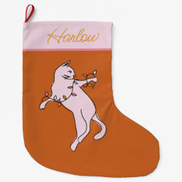 Stoute kat roze kerst grote kerstsok