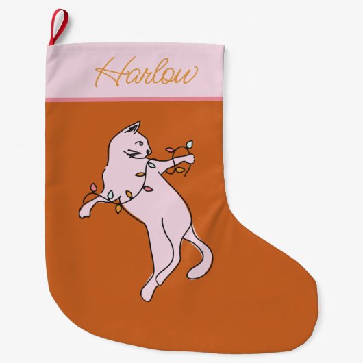 Stoute kat roze kerst grote kerstsok (Voorkant)