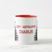 Stoute Kat Springt Kerstboom Gepersonaliseerd Cade Mok (Midden)