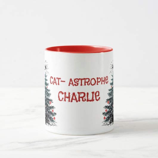 Stoute Kat Springt Kerstboom Gepersonaliseerd Cade Mok (Midden)