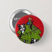 Stoute katten klimmen in de kerstboom ronde button 5,7 cm (Voorkant /achterkant)