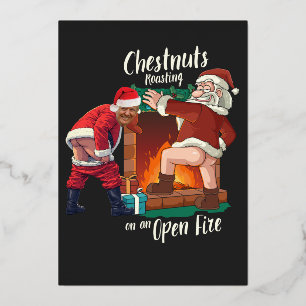 Stoute Kerstman & Trump Vies Voedsel Pun Rosten No Folie Uitnodiging
