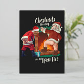 Stoute Kerstman & Trump Vies Voedsel Pun Rosterend Folie Uitnodiging (Staand Voorkant)