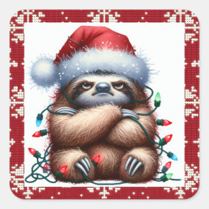 stoute kerstverlichting luiaard vierkante sticker