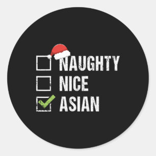 Stoute Leuke Aziatische Kerstman Hat Kerstcadeau Ronde Sticker
