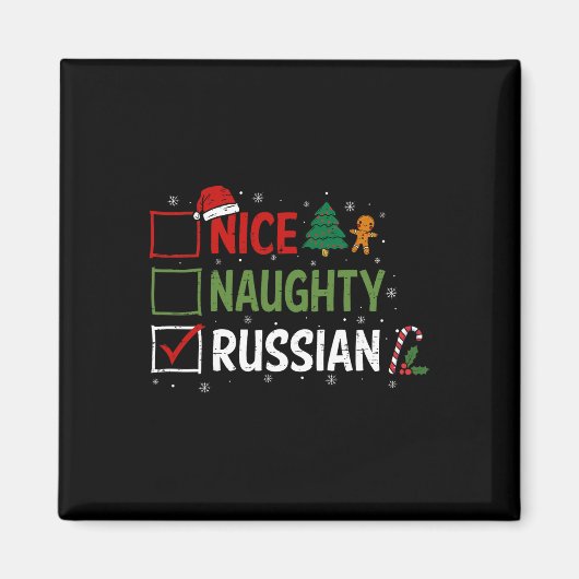 Stoute Leuke Russische Kerstpyjama Kerstman Magneet (Voorkant)