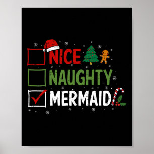 Stoute Leuke Zeemeermin Kerstpyjama Kerstman Poster