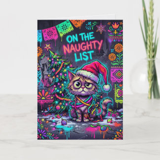 Stoute Lijst Kerstkaart – Neon Graffiti Kat Kaart