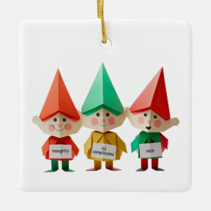 Stoute Nette Gecompliceerde Kerstelfjes grappig Keramisch Ornament
