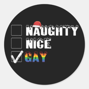 Stoute Nette Homoregenboog Pride LGBT Kerstcadeau Ronde Sticker