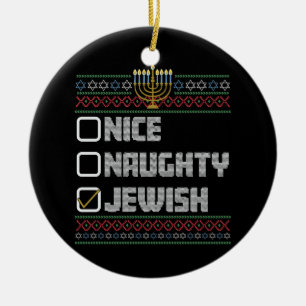 Stoute Nette Joodse Kerstman Lelijke Kerst Hanukka Keramisch Ornament