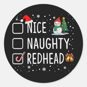 Stoute Nette Roodharige Kerst Pyjama Grappige Kers Ronde Sticker