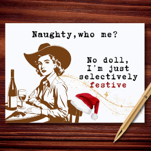Stoute Wie Ik Grappige Vintage Cowgirl Kerstmis Feestdagen Kaart