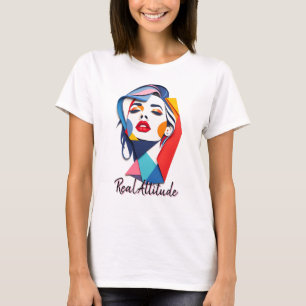 Stoutmoedige Abstracte vrouw met levendige kleuren T-shirt