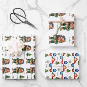 Stoutmoedige Kerstman Trol en Boom Plezier Inpakpapier Vel