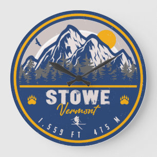 Stowe Mountain Vermont Retro Sunset Ski Souvenir Grote Klok