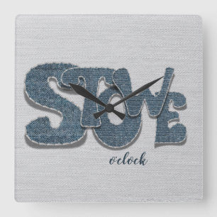 Stowe Vermont Denim Letter Vierkante Klok
