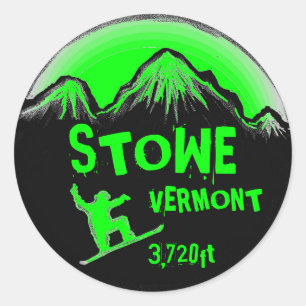 Stowe Vermont heldergroene snowboard kunst sticker
