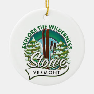 Stowe Vermont, Verken de Wilderness ski poster. Keramisch Ornament