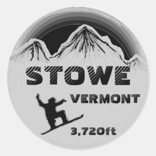 Stowe Vermont zwart grijs snowboard kunst stickers