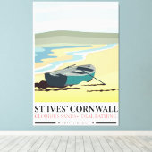 Str. Ives Cornwall nautische reisposter. Canvas Afdruk (Insitu (Houten vloer))