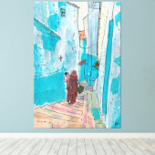 Straat Chefchaouen Marokko Paper Collage Sketch Canvas Afdruk (Insitu (Houten vloer))