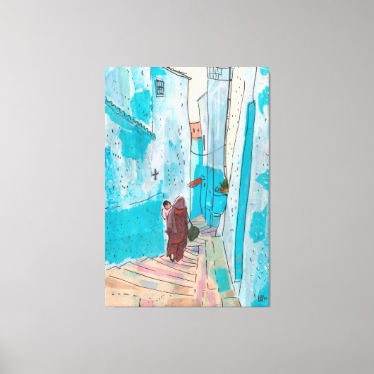 Straat Chefchaouen Marokko Paper Collage Sketch Canvas Afdruk (Voorkant)