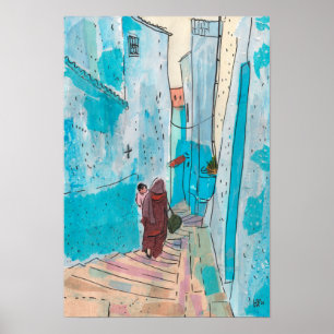 Straat Chefchaouen Marokko Paper Collage Sketch Poster
