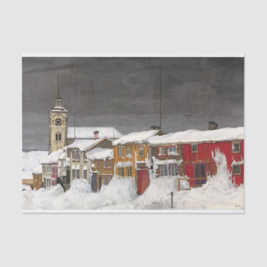 Straat in Røros in de winter door Harald Sohlberg Tissuepapier (Voorkant)