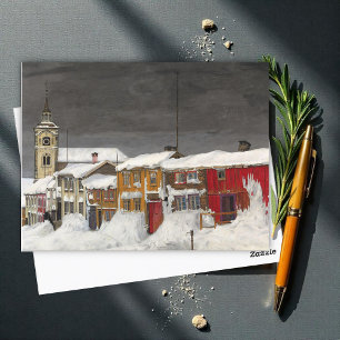 Straat in Røros in de winter, Winter Fine Art Briefkaart