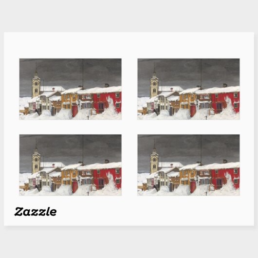 Straat in Røros in Winter (1903) Rechthoekige Sticker (Vel)