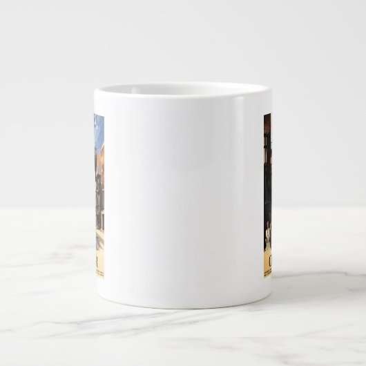 Straat Uitzicht met Clock Clock-rail met Couple & Jumbo Mok (Voorkant)