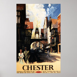 Straat Uitzicht met Clock Clock-rail met Couple & Poster