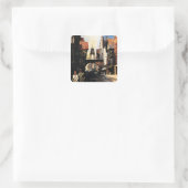 Straat Uitzicht met Clock Clock-rail met Couple &  Vierkante Sticker (Tas)