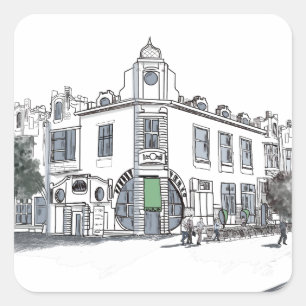 straat van de oude stad vierkante sticker