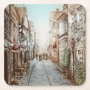 Straat van Parijs, Frankrijk - Pastorale  kunst Vierkante Kartonnen Onderzetter