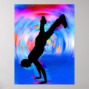 Straatdansen, Silhouette, Blues/Reds/Pink Shades Poster
