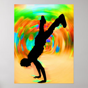 Straatdansen, Silhouette, Green/Oranje/Yellows Poster