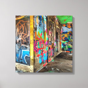 Straatkunst verlaten gebouw gepersonaliseerd canvas afdruk