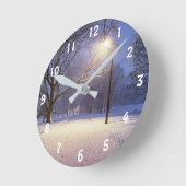 Straatlichten en sneeuwbomen ronde klok (Hoek)