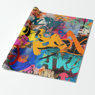 Straatmuurschildering met gelaagde druppels en ste cadeaupapier