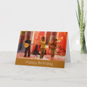 Straatmuzikanten spelen samen Happy Birthday Kaart