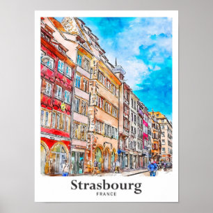 Straatsburg Frankrijk Reizen Waterverf Hand geteke Poster